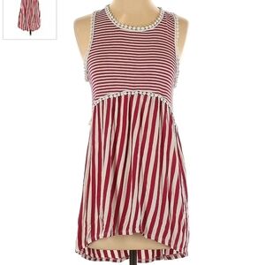 My Story Red White Veritical Striped Mini Dress Women's Small S Sleeveless EUC